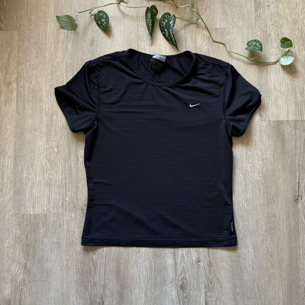 Vintage Nike Black Dri fit Striped Compression Cropped Top